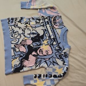 Pastel Graphic Knit Sweater in Light Blue and Pink